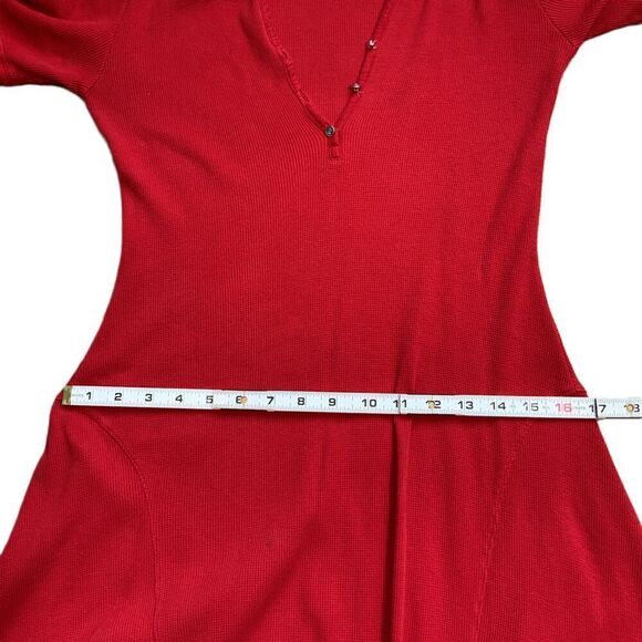 Lauren Ralph Lauren Red Cotton V-Neck Button Academia Midi Flare Dress Small - Picture 7 of 17